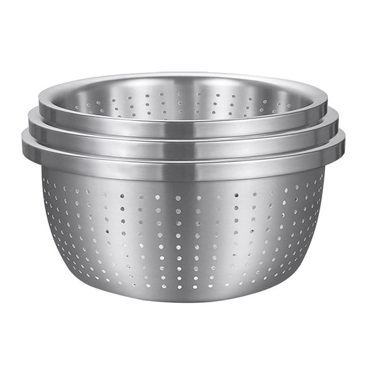 Premium Stainless Steel Nesting Basin Colander Perforated Kitchen Sink Washing Bowl Metal Basket Strainer Set of 3 - image1