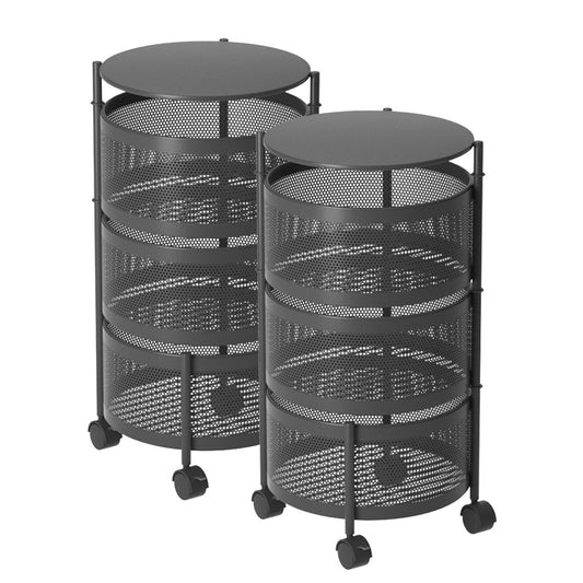 Premium 2X 3 Tier Steel Round Rotating Kitchen Cart Multi-Functional Shelves Portable Storage Organizer with Wheels - image1