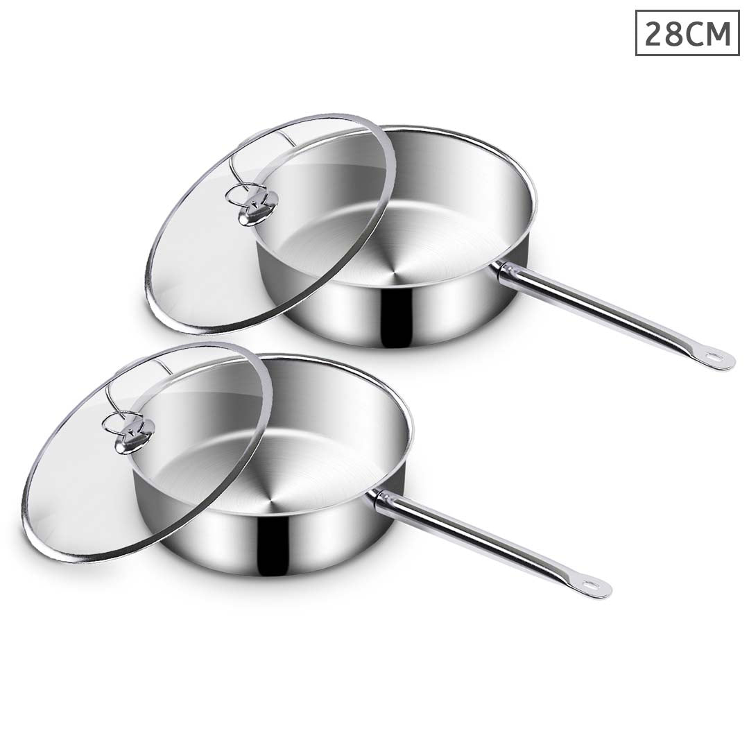 Premium 2X 28cm Stainless Steel Saucepan Sauce pan with Glass Lid and Helper Handle Triple Ply Base Cookware - image1