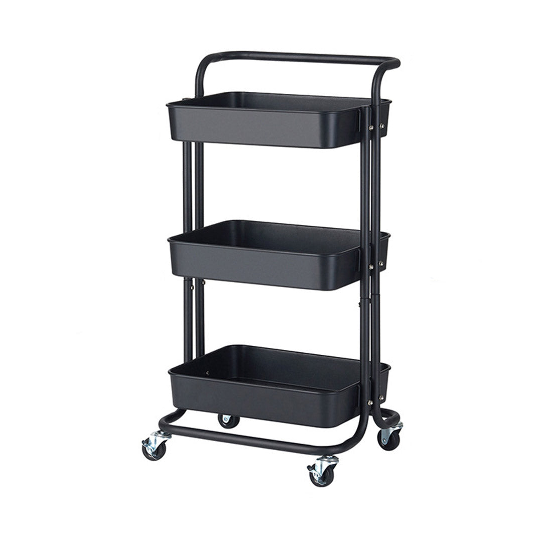 Premium 3 Tier Steel Black Movable Kitchen Cart Multi-Functional Shelves Portable Storage Organizer with Wheels - image1