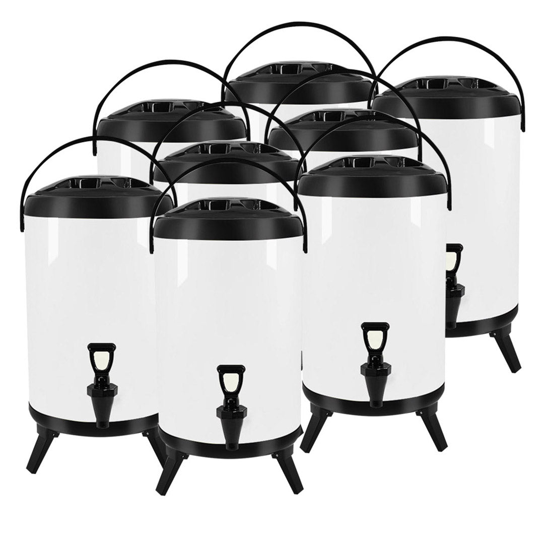 Premium 8X 8L Stainless Steel Insulated Milk Tea Barrel Hot and Cold Beverage Dispenser Container with Faucet White - image1