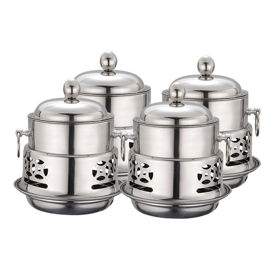 Premium 4X Stainless Steel Mini Asian Buffet Hot Pot Single Person Shabu Alcohol Stove Burner with Lid - image1