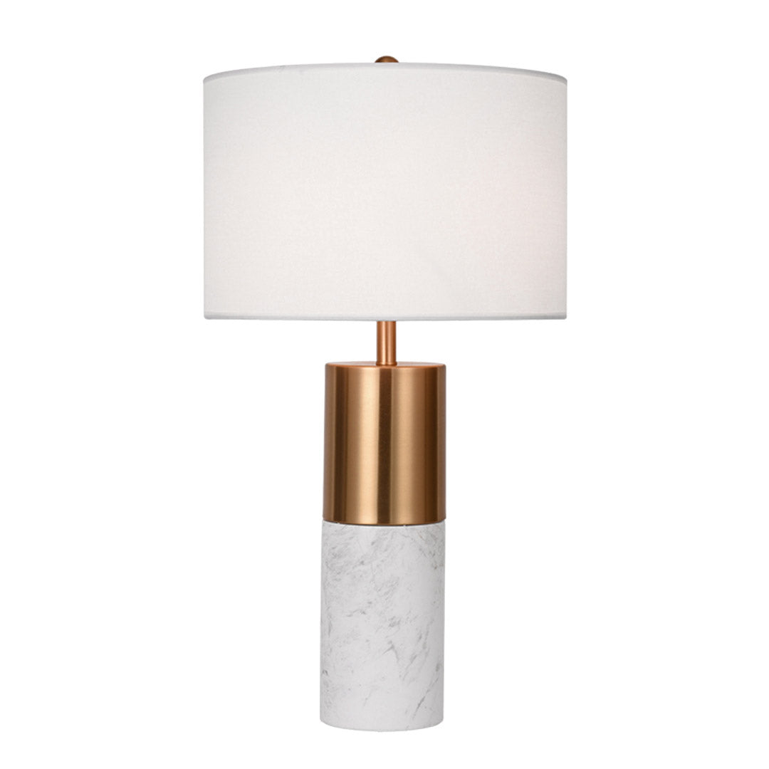Premium 60cm White Marble Bedside Modern Desk Table Lamp Living Room Shade with Cylinder Base - image1
