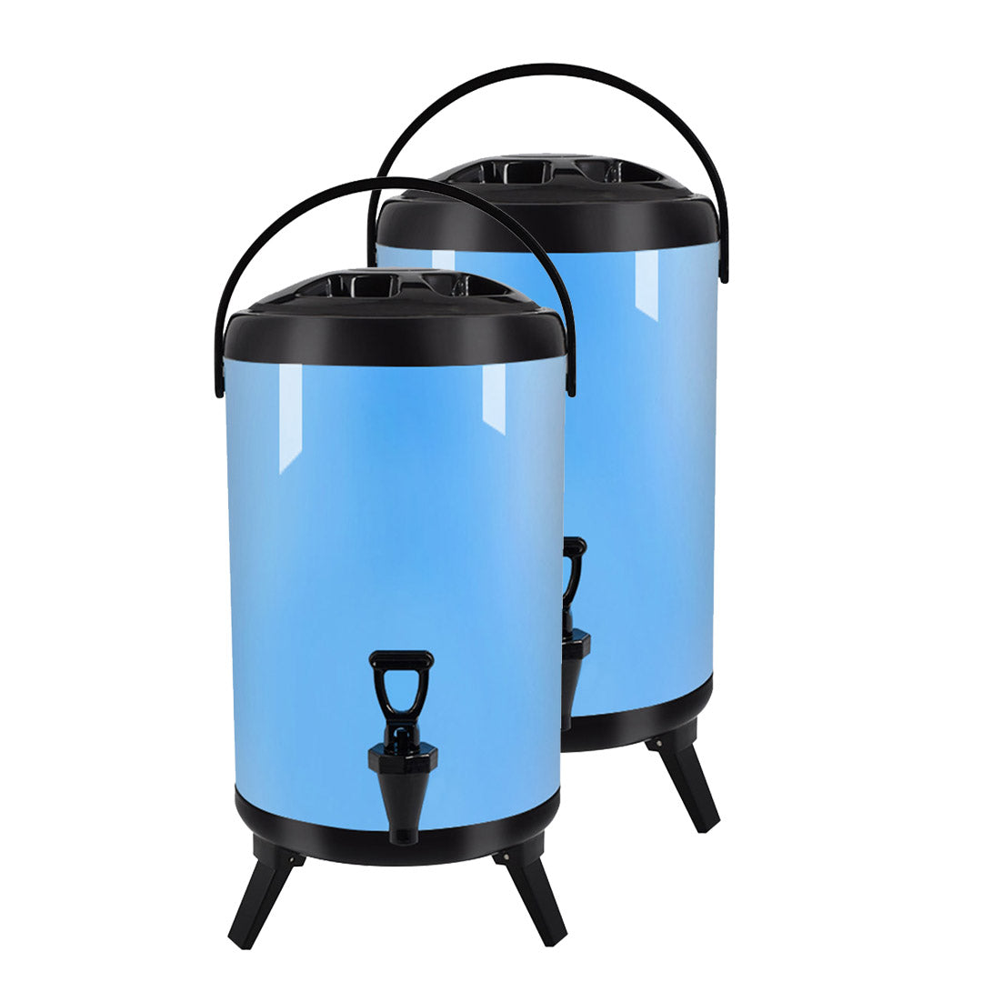 Premium 2X 14L Stainless Steel Insulated Milk Tea Barrel Hot and Cold Beverage Dispenser Container with Faucet Blue - image1