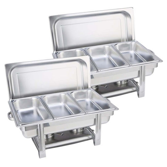 Premium 2X Stainless Steel Chafing Triple Tray Catering Dish Food Warmer - image1