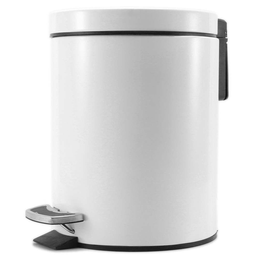 Premium Foot Pedal Stainless Steel Rubbish Recycling Garbage Waste Trash Bin Round 7L White - image1