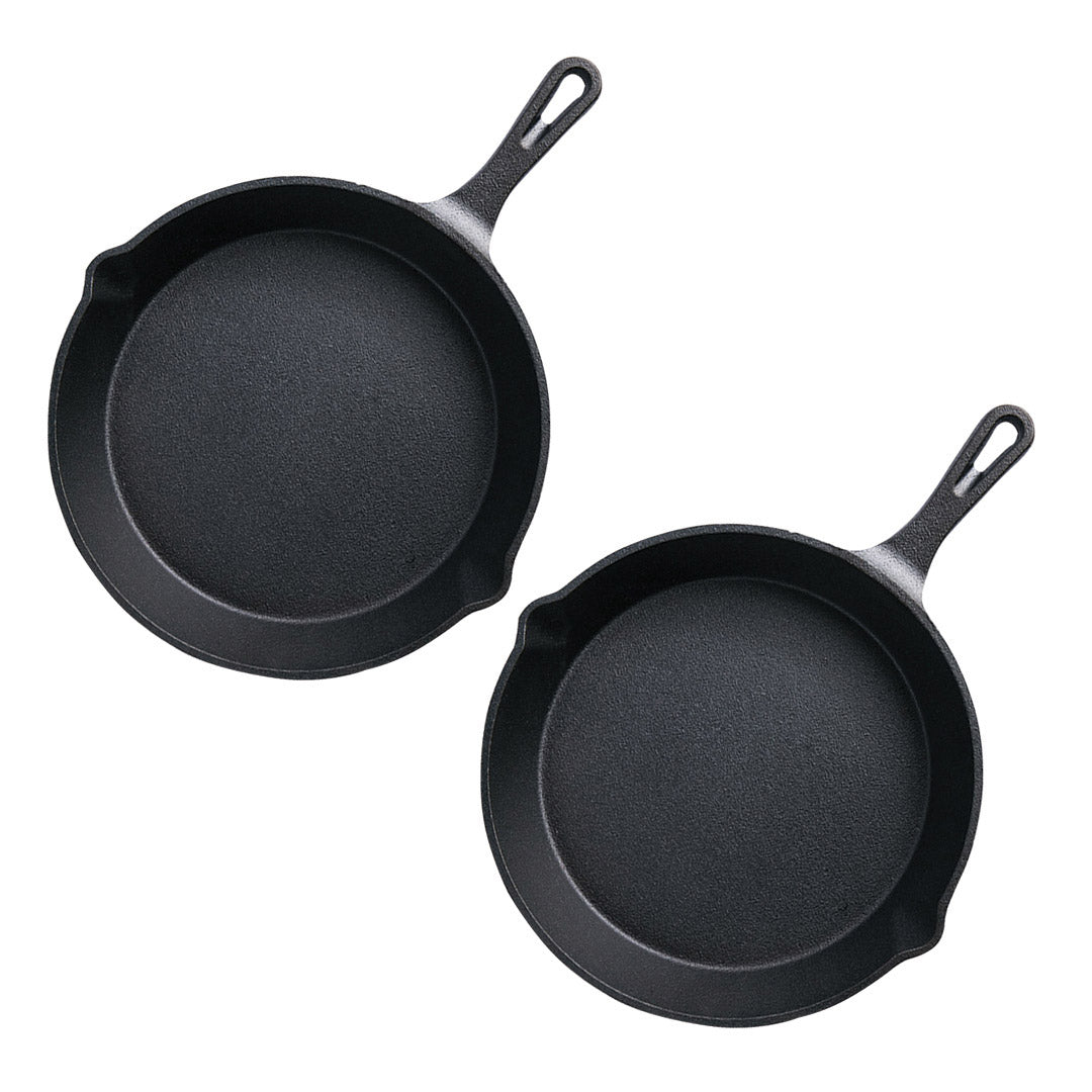 Premium 2X 26cm Round Cast Iron Frying Pan Skillet Steak Sizzle Platter with Handle - image1