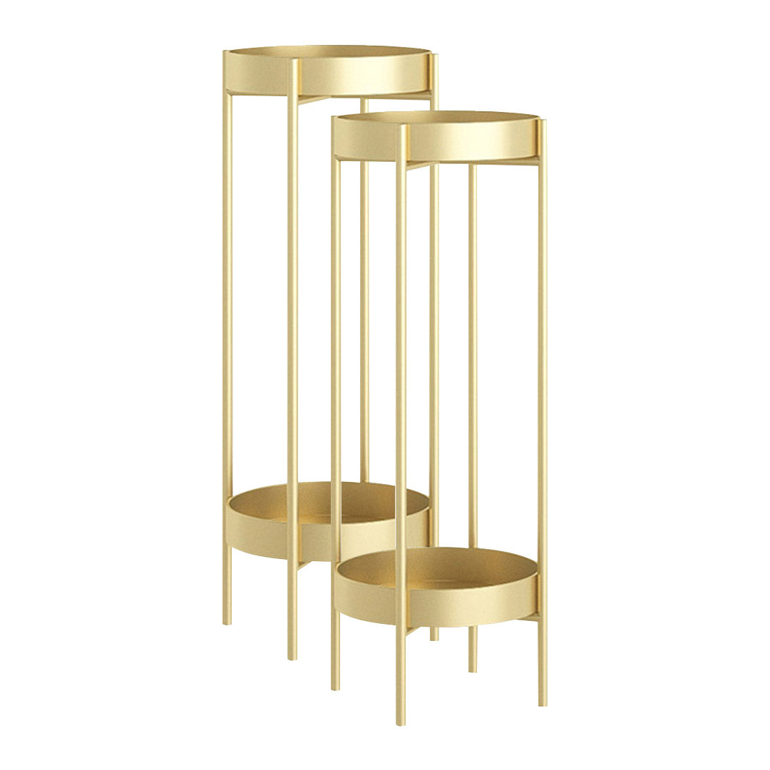 Premium 2X 2 Layer 80cm Gold Metal Plant Stand Flower Pot Holder Corner Shelving Rack Indoor Display - image1