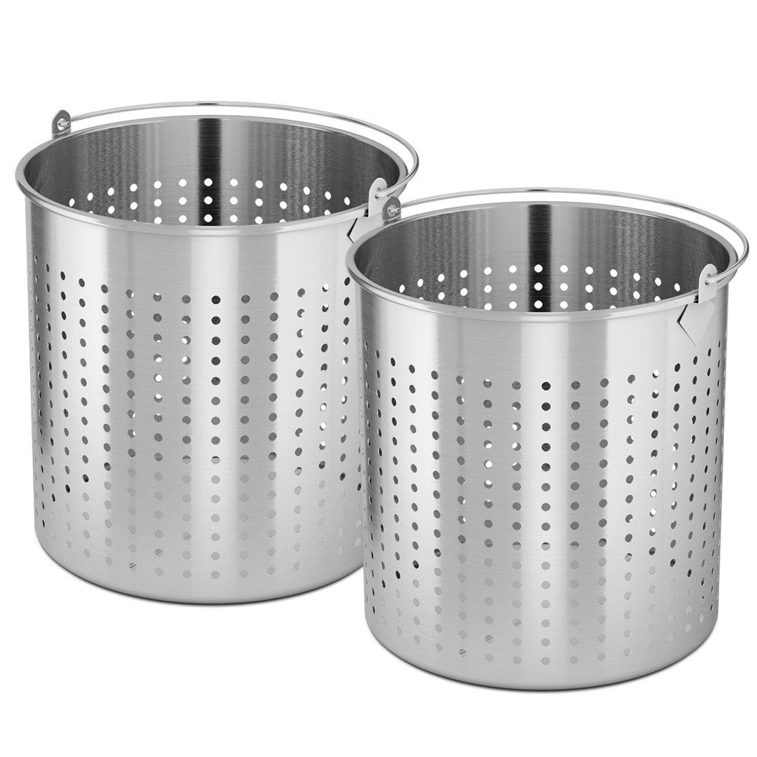 Premium 2X 98L 18/10 Stainless Steel Perforated Stockpot Basket Pasta Strainer with Handle - image1