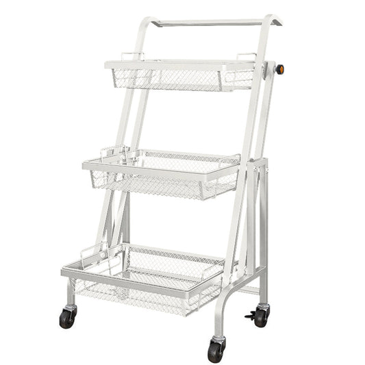 Premium 3 Tier Steel White Adjustable Kitchen Cart Multi-Functional Shelves Portable Storage Organizer with Wheels - image1