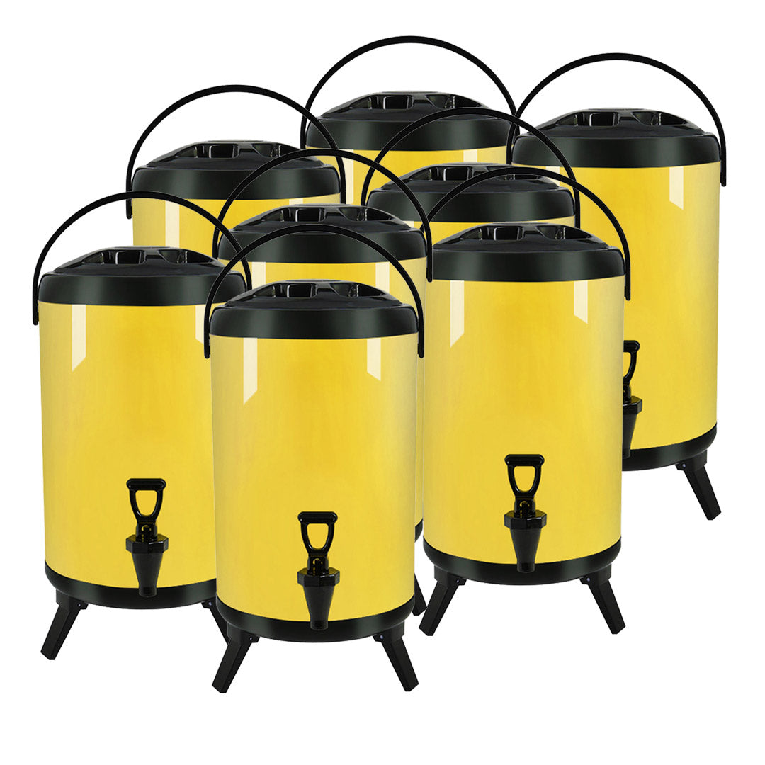 Premium 8X 8L Stainless Steel Insulated Milk Tea Barrel Hot and Cold Beverage Dispenser Container with Faucet Yellow - image1