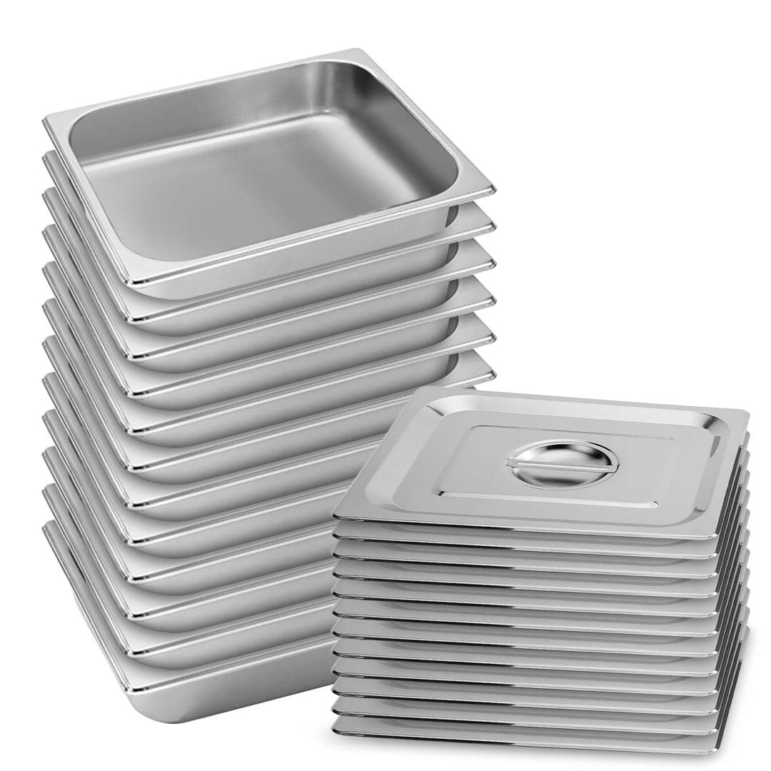 Premium 12X Gastronorm GN Pan Full Size 1/2 GN Pan 6.5cm Deep Stainless Steel Tray With Lid - image1