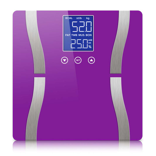 Premium Glass LCD Digital Body Fat Scale Bathroom Electronic Gym Water Weighing Scales Purple - image1