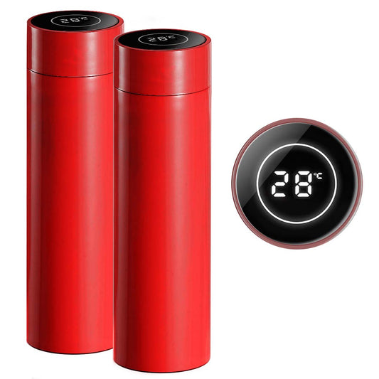 Premium 2X 500ML Stainless Steel Smart LCD Thermometer Display Bottle Vacuum Flask Thermos Red - image1