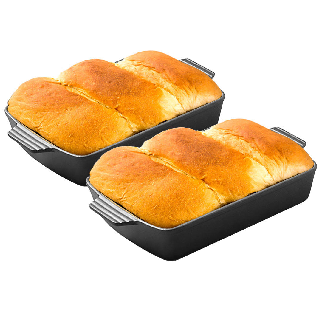 Premium 2X 38cm Cast Iron Rectangle Bread Cake Baking Dish Lasagna Roasting Pan - image1