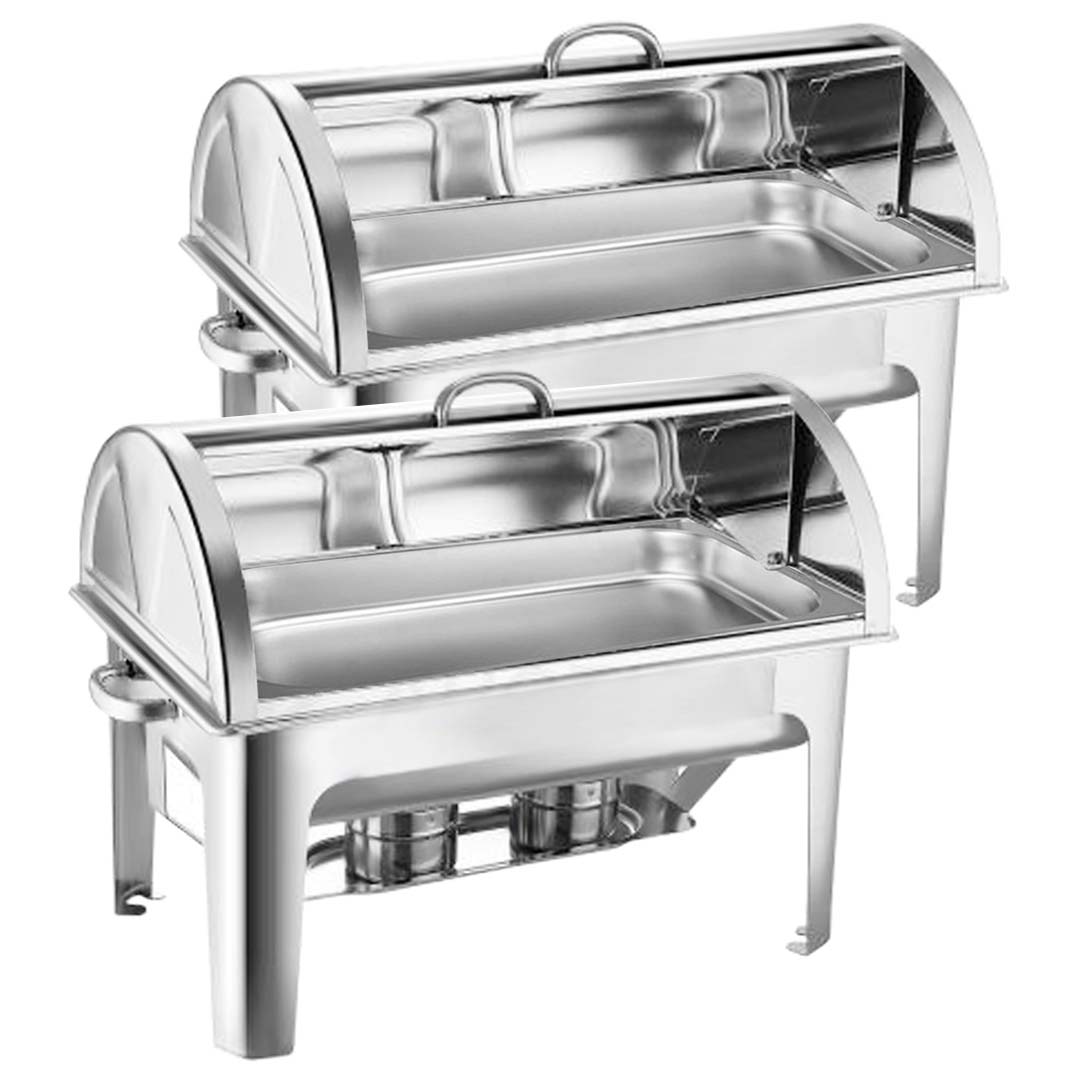 Premium 2X 9L Stainless Steel Full Size Roll Top Chafing Dish Food Warmer - image1