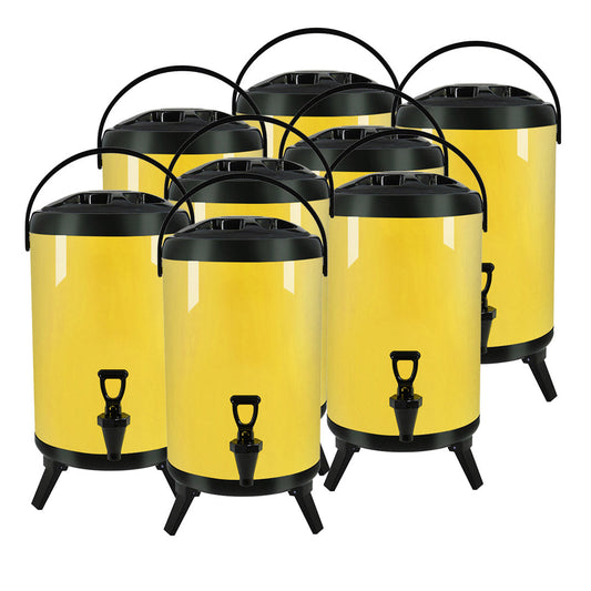 Premium 8X 10L Stainless Steel Insulated Milk Tea Barrel Hot and Cold Beverage Dispenser Container with Faucet Yellow - image1