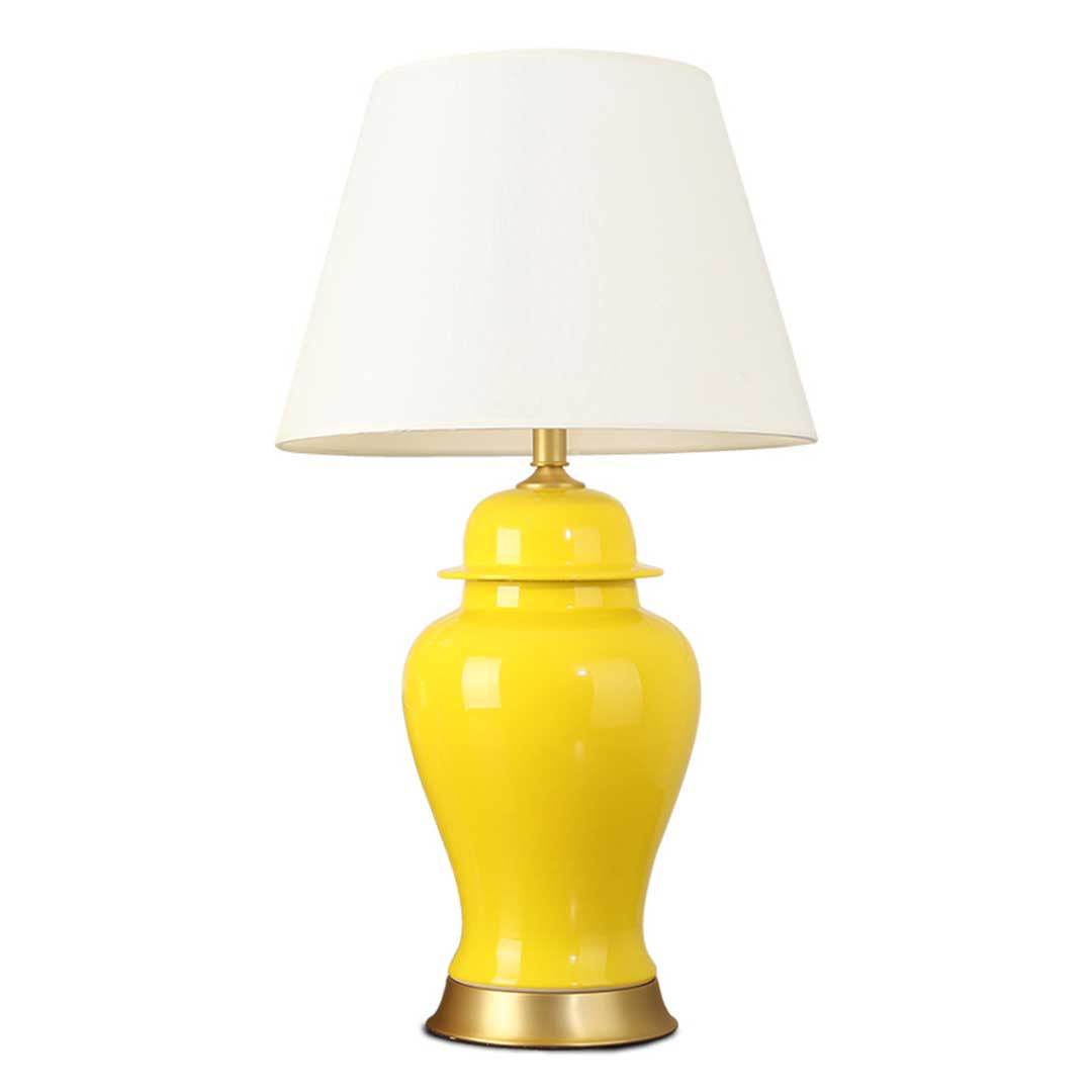 Premium Oval Ceramic Table Lamp with Gold Metal Base Desk Lamp Yellow - image1