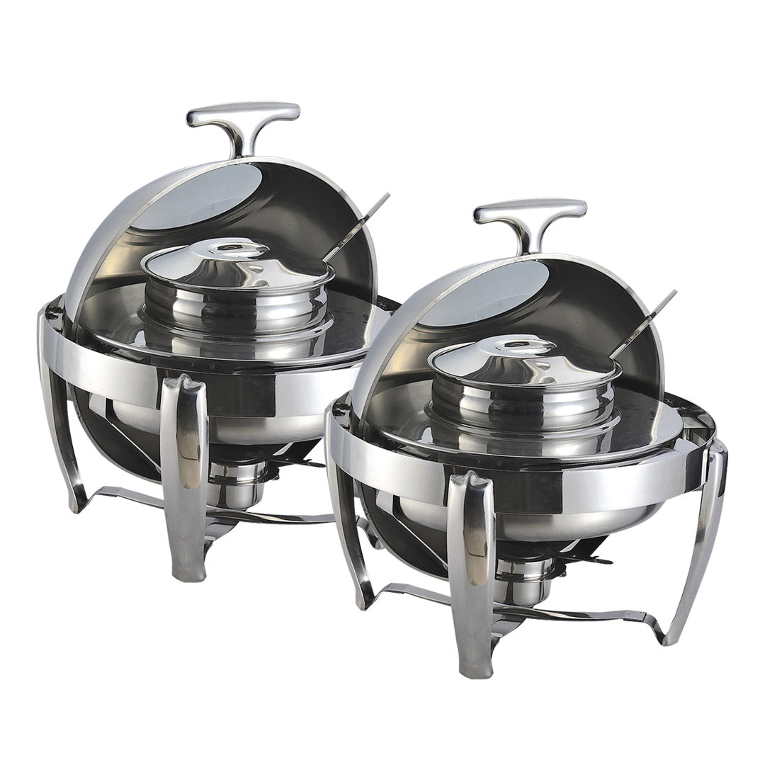 Premium 2X 6.5L Stainless Steel Round Soup Tureen Bowl Station Roll Top Buffet Chafing Dish Catering Chafer Food Warmer Server - image1