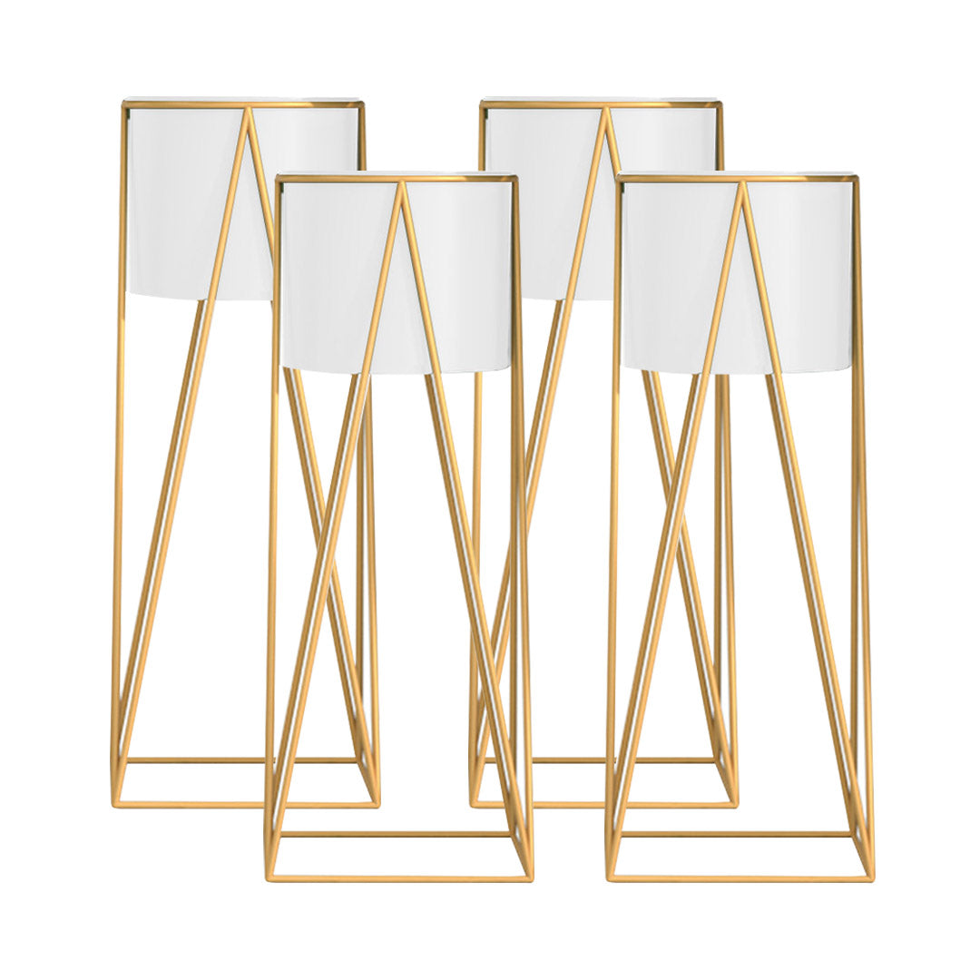 Premium 4X 50cm Gold Metal Plant Stand with White Flower Pot Holder Corner Shelving Rack Indoor Display - image1