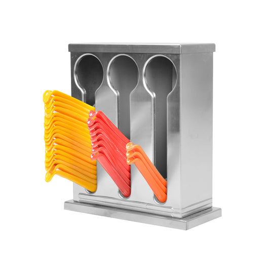 Premium Stainless Steel Buffet Restaurant Spoon Utensil Holder Storage Rack 3 Holes - image1