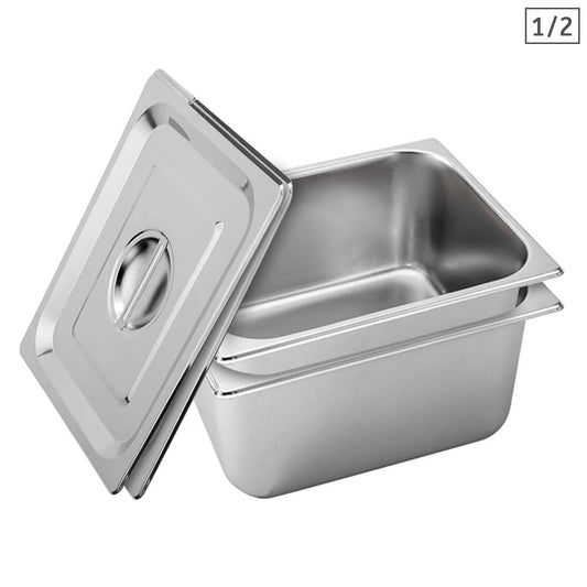 Premium 2X Gastronorm GN Pan Full Size 1/2 GN Pan 20cm Deep Stainless Steel Tray With Lid - image1