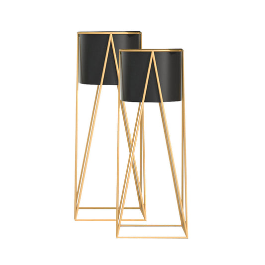 Premium 2X 70cm Gold Metal Plant Stand with Black Flower Pot Holder Corner Shelving Rack Indoor Display - image1