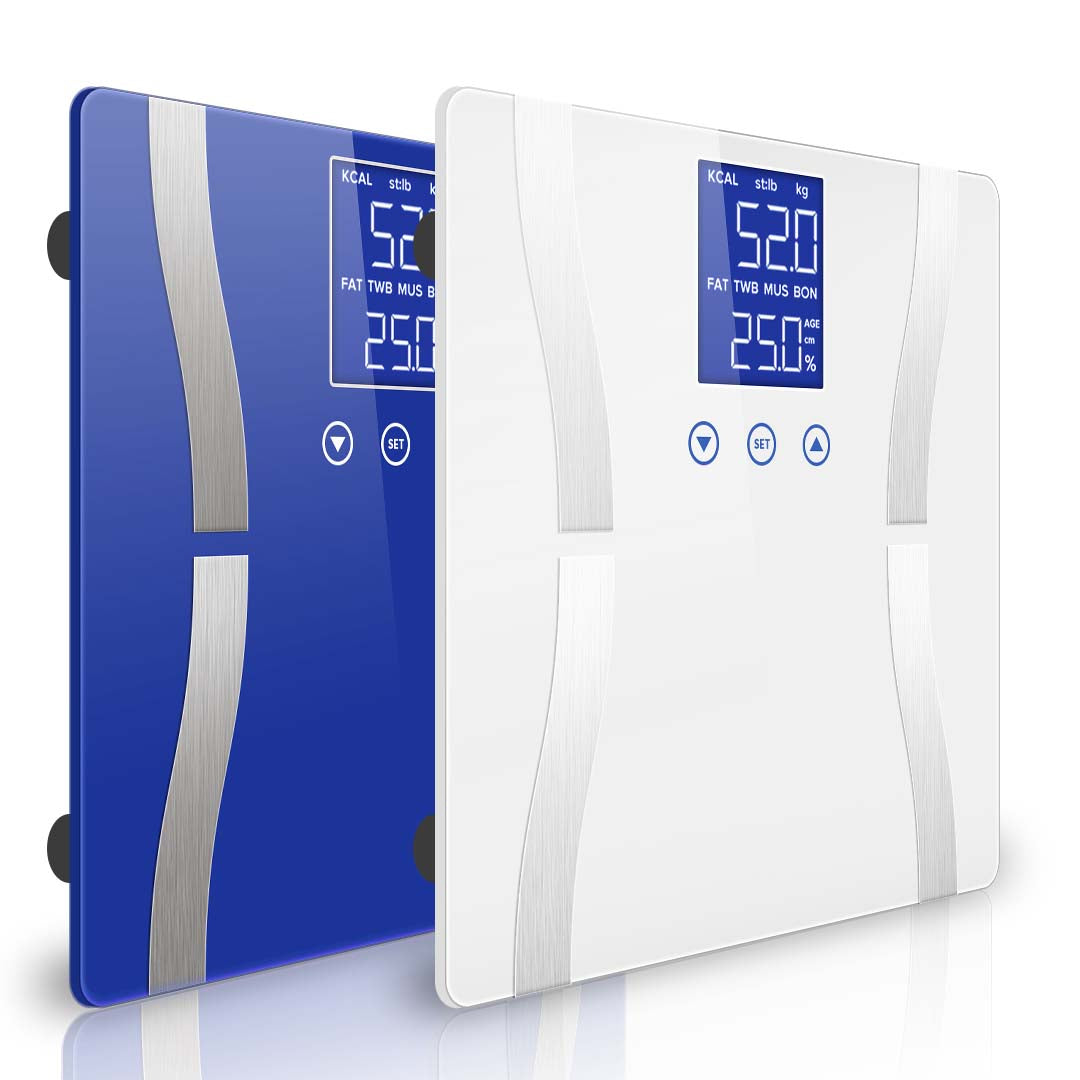 Premium 2X Glass LCD Digital Body Fat Scale Bathroom Electronic Gym Water Weighing Scales Blue/White - image1