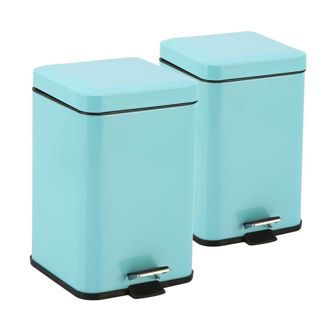 Premium 2X Foot Pedal Stainless Steel Rubbish Recycling Garbage Waste Trash Bin Square 6L Blue - image1