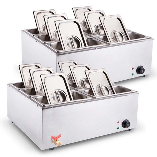 Premium 2X Stainless Steel 6 X 1/3 GN Pan Electric Bain-Marie Food Warmer with Lid - image1
