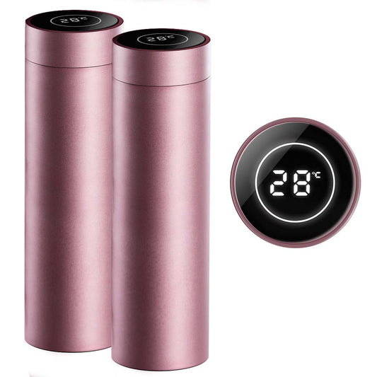 Premium 2X 500ML Stainless Steel Smart LCD Thermometer Display Bottle Vacuum Flask Thermos Rose Gold - image1