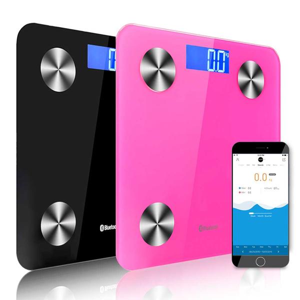 Premium 2X Wireless Bluetooth Digital Body Fat Scale Bathroom Health Analyser Weight Black/Pink - image1