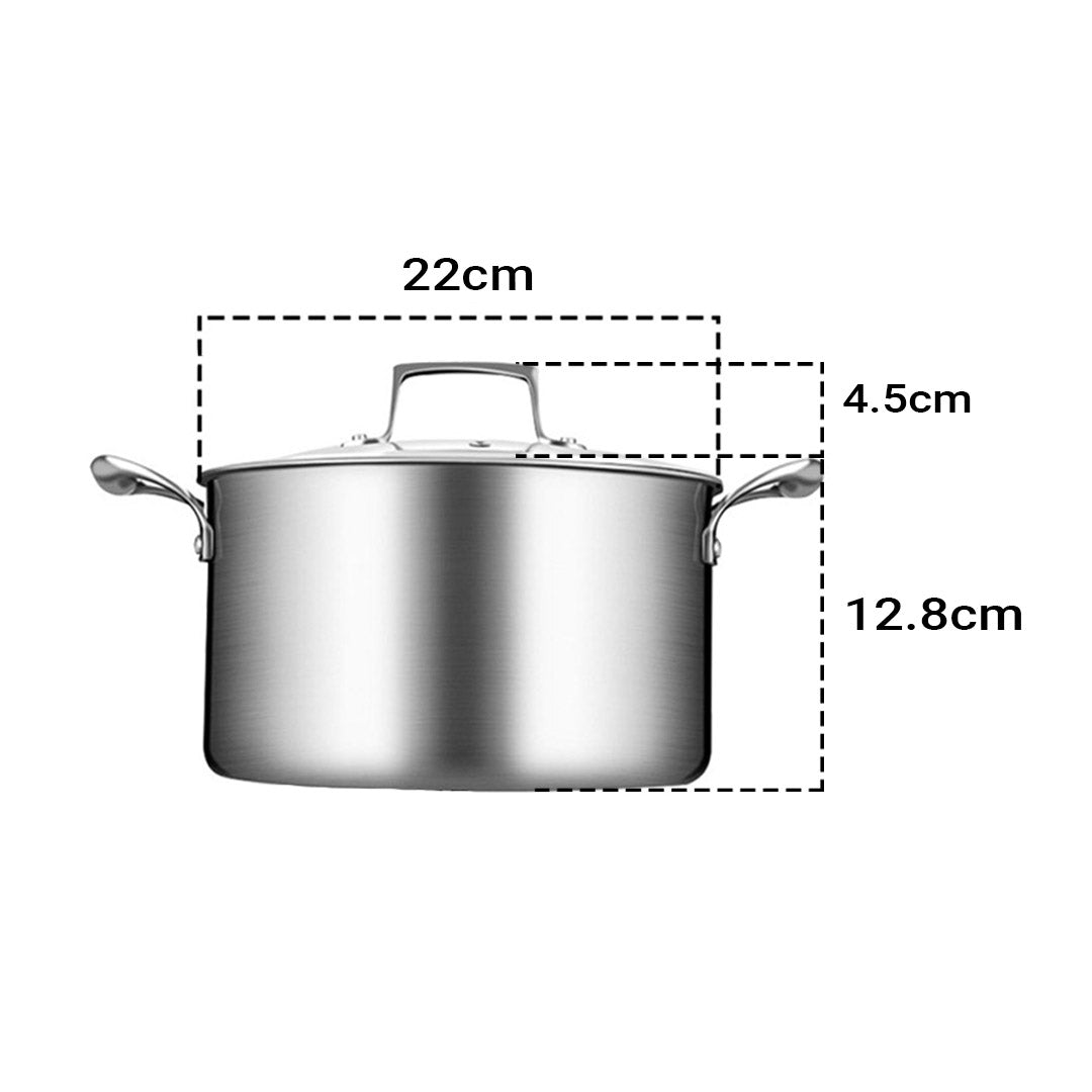 Premium 22cm Stainless Steel Soup Pot Stock Cooking Stockpot Heavy Duty Thick Bottom with Glass Lid - image2