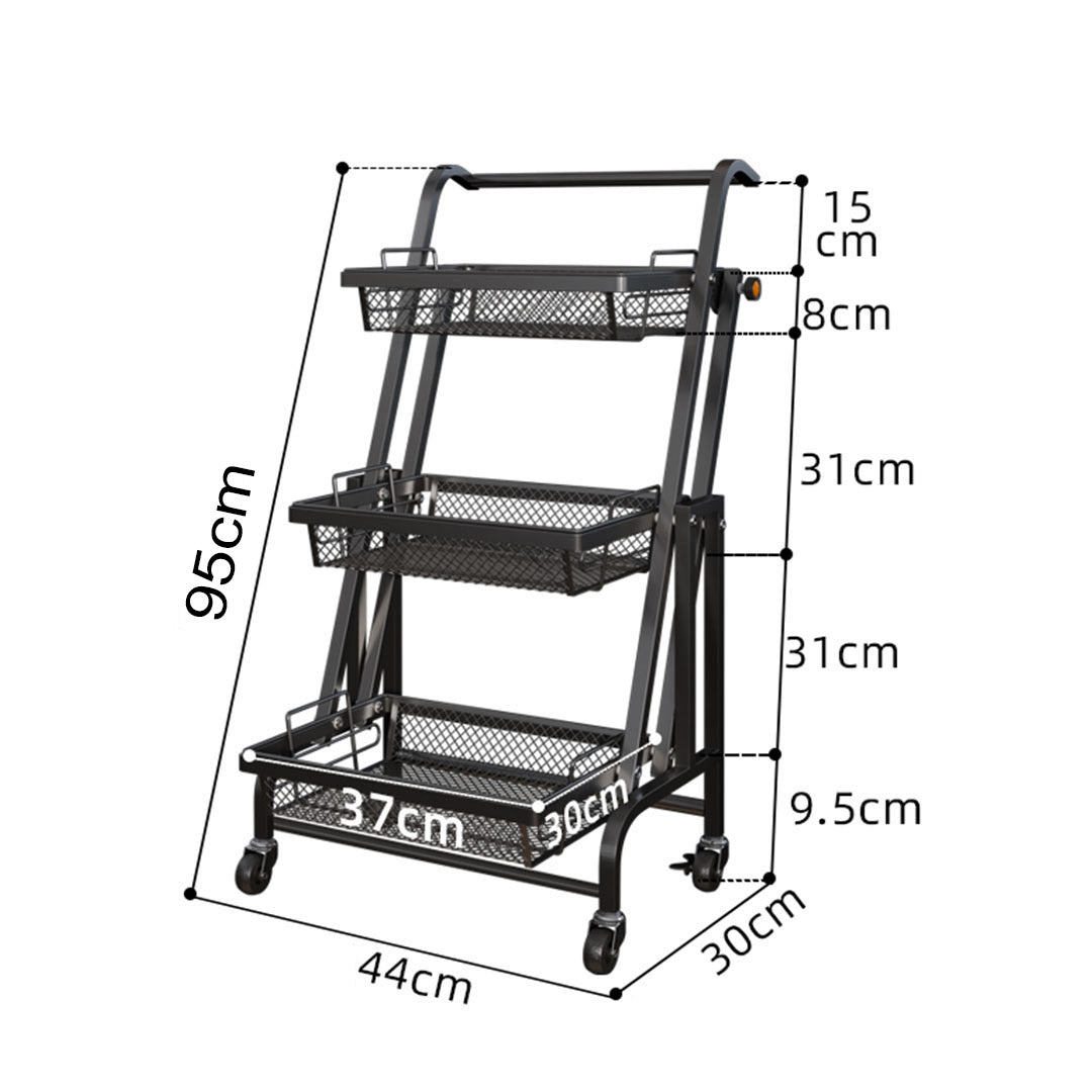 Premium 3 Tier Steel Black Adjustable Kitchen Cart Multi-Functional Shelves Portable Storage Organizer with Wheels - image2