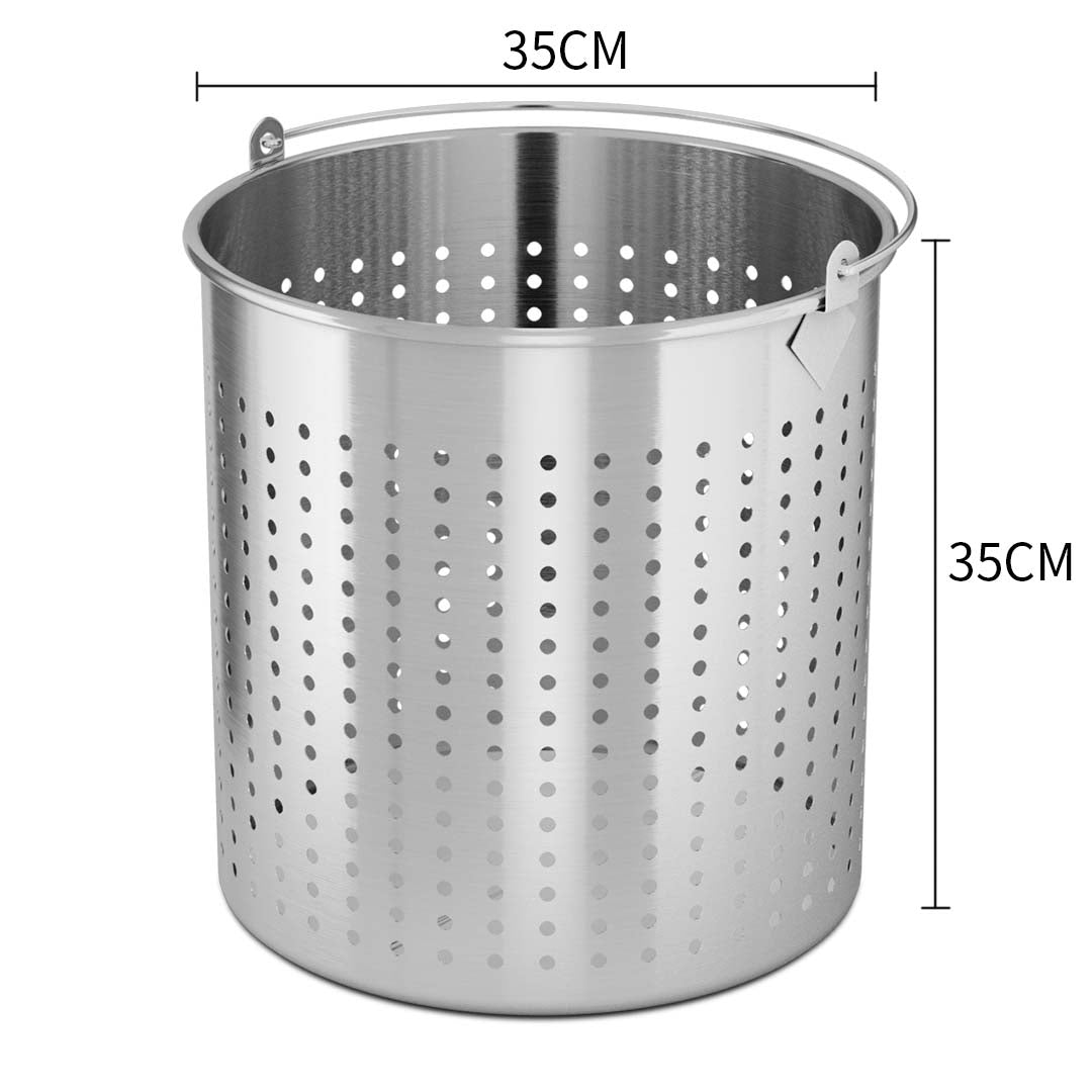Premium 2X 33L 18/10 Stainless Steel Perforated Stockpot Basket Pasta Strainer with Handle - image2