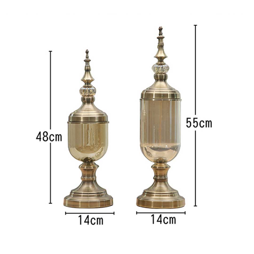 Premium 2 x Clear Glass Flower Vase with Lid and Transparent Filler Vase Bronze Set - image2