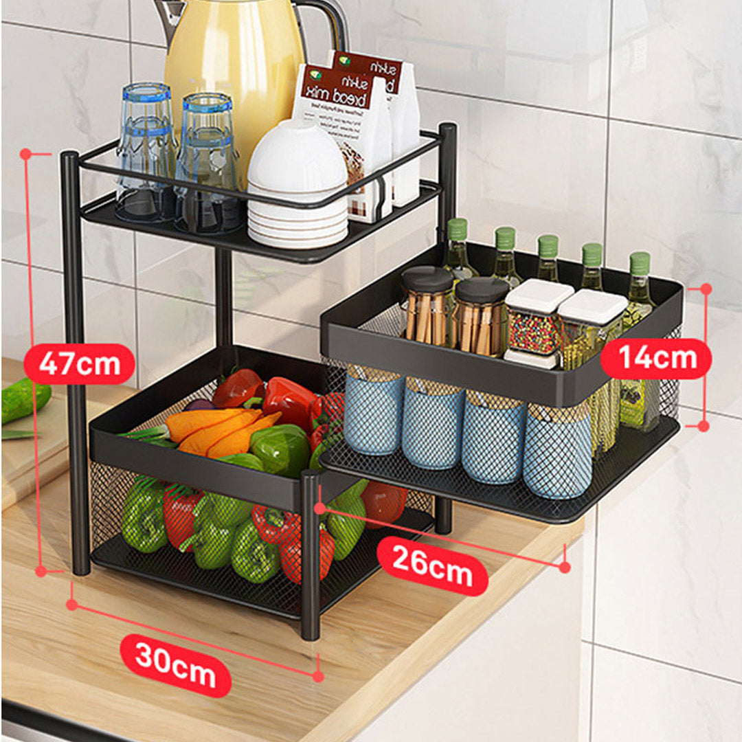 Premium 2X 2 Tier Steel Square Rotating Kitchen Cart Multi-Functional Shelves Portable Storage Organizer with Wheels - image2