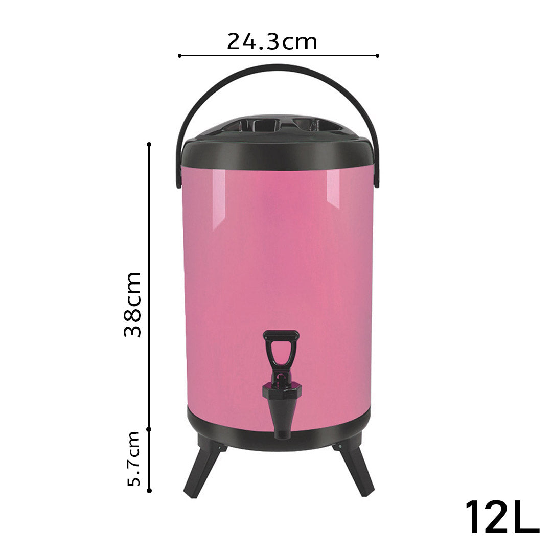 Premium 12L Stainless Steel Insulated Milk Tea Barrel Hot and Cold Beverage Dispenser Container with Faucet Pink - image2