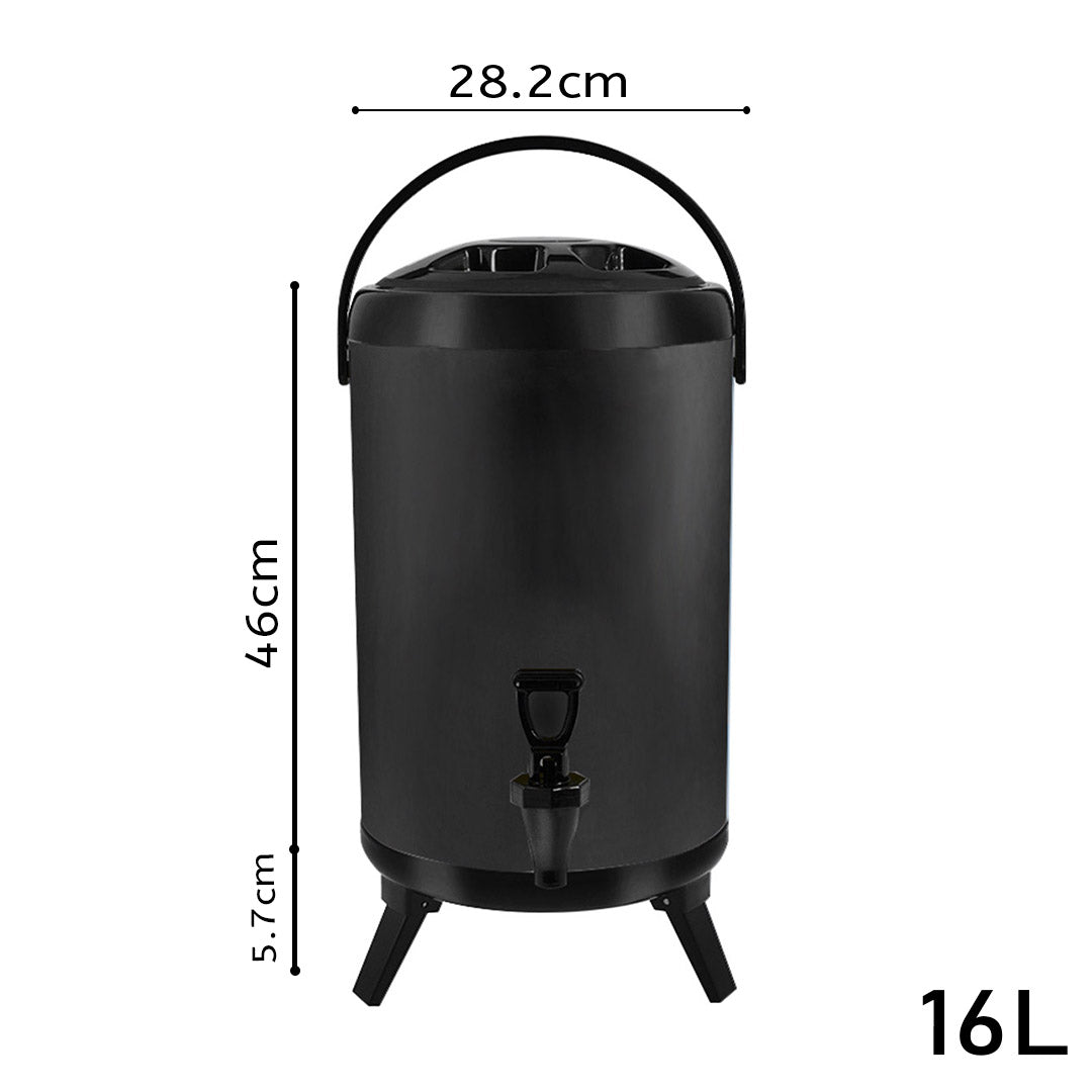 4X 16L Stainless Steel Insulated Milk Tea Barrel Hot and Cold Beverage Dispenser Container with Faucet Black - image2