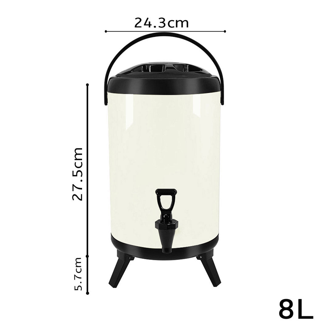 Premium 8X 8L Stainless Steel Insulated Milk Tea Barrel Hot and Cold Beverage Dispenser Container with Faucet White - image2