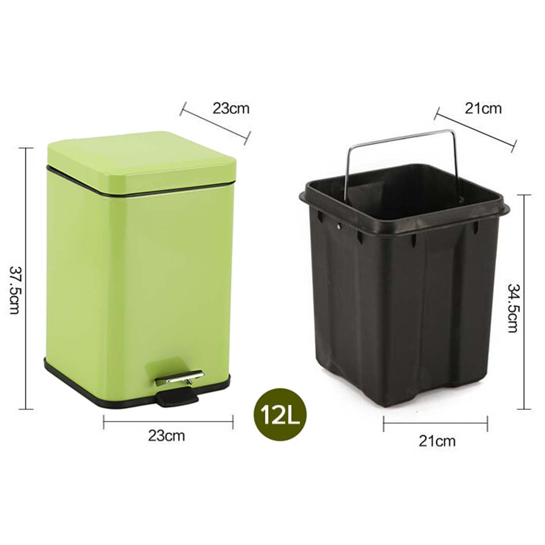 Premium 4X Foot Pedal Stainless Steel Rubbish Recycling Garbage Waste Trash Bin Square 12L Green - image2