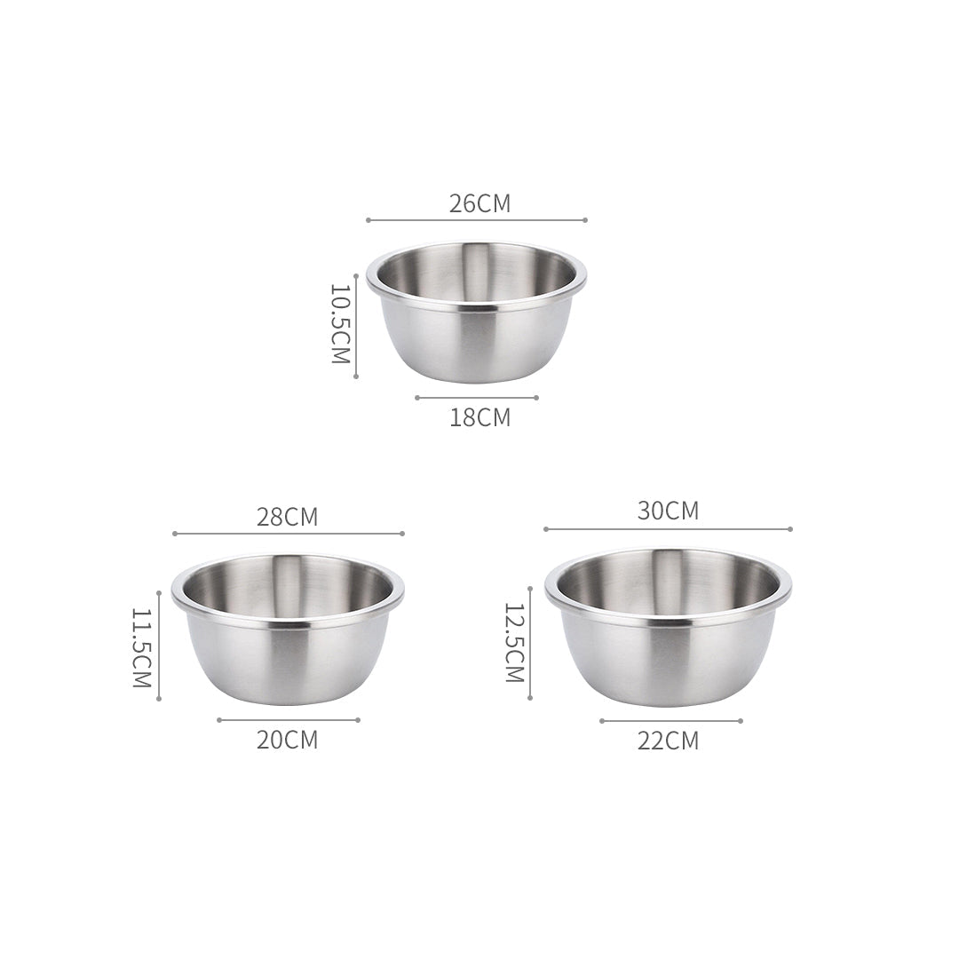 Premium 3Pcs Deepen Matte Stainless Steel Stackable Baking Washing Mixing Bowls Set Food Storage Basin - image2