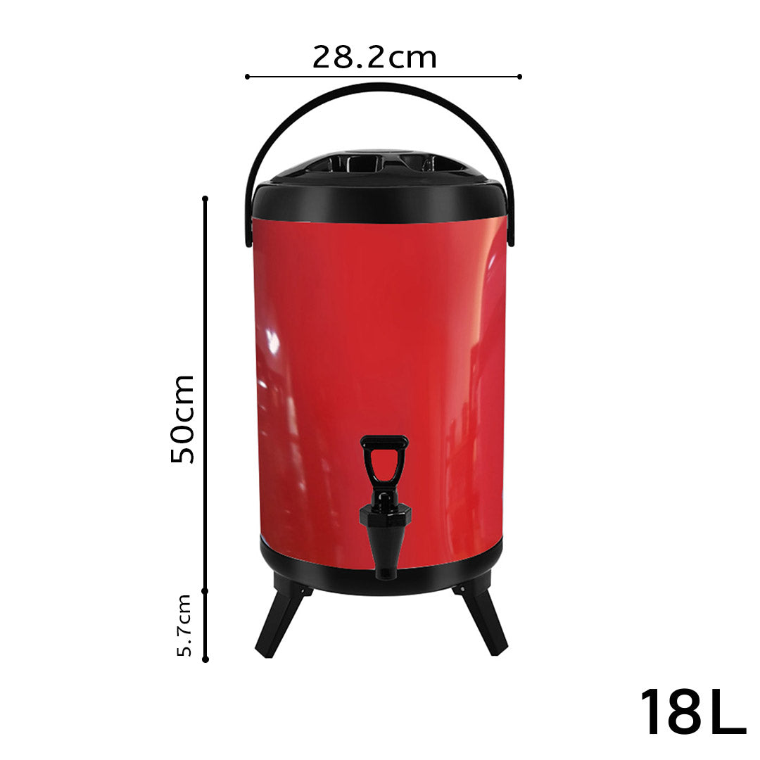 Premium 8X 18L Stainless Steel Insulated Milk Tea Barrel Hot and Cold Beverage Dispenser Container with Faucet Red - image2