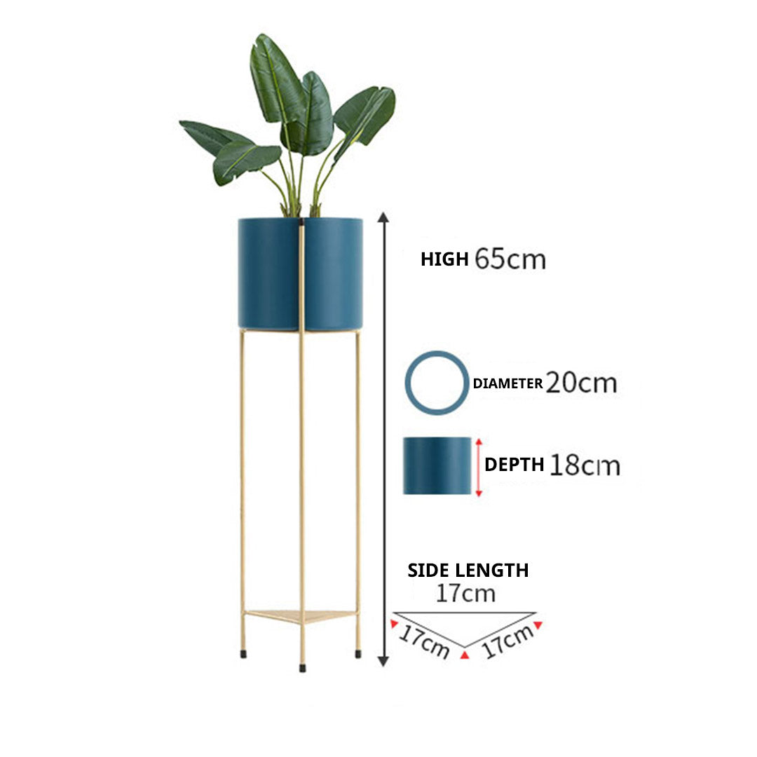 Premium 2X 2 Layer 65cm Gold Metal Plant Stand with Blue Flower Pot Holder Corner Shelving Rack Indoor Display - image2