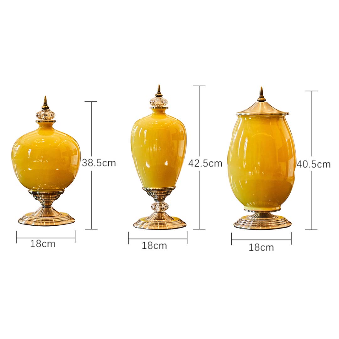 Premium 2x 40cm Ceramic Oval Flower Vase with Gold Metal Base Yellow - image2