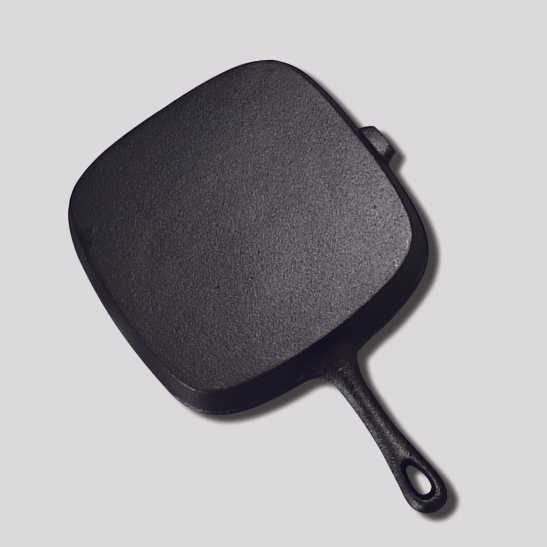 Premium 23.5cm Square Ribbed Cast Iron Frying Pan Skillet Steak Sizzle Platter with Handle - image2