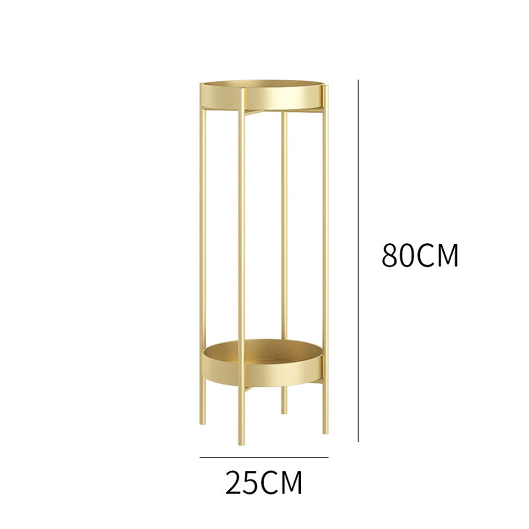 Premium 4X 2 Layer 80cm Gold Metal Plant Stand Flower Pot Holder Corner Shelving Rack Indoor Display - image2