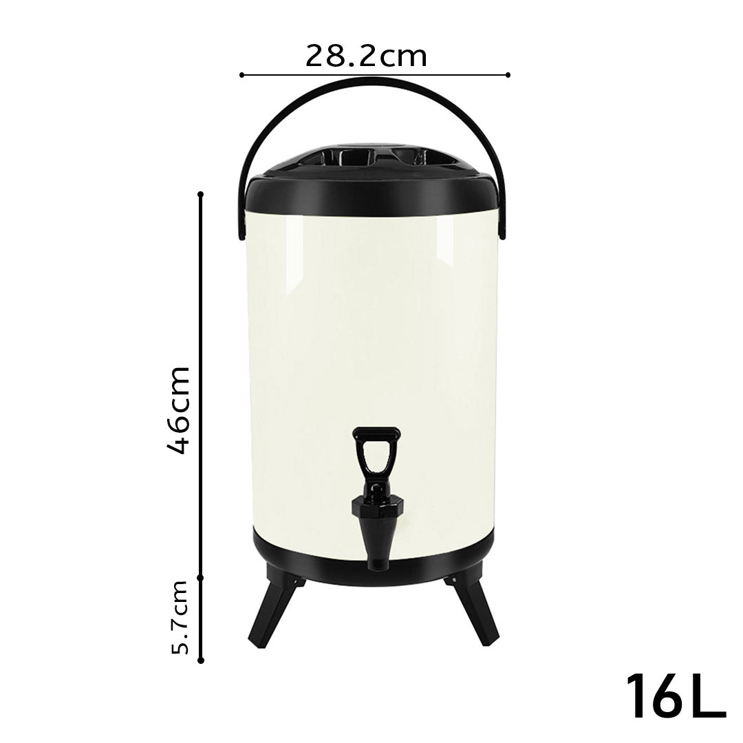 Premium 2X 16L Stainless Steel Insulated Milk Tea Barrel Hot and Cold Beverage Dispenser Container with Faucet White - image2