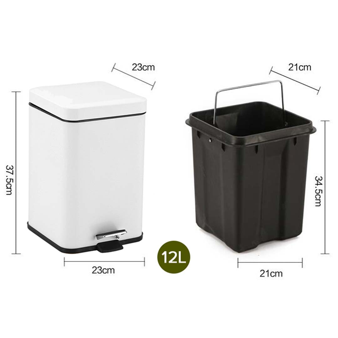 Premium 4X Foot Pedal Stainless Steel Rubbish Recycling Garbage Waste Trash Bin Square 12L White - image2