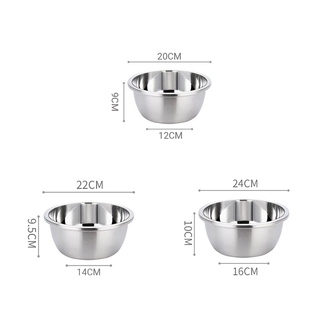 Premium 2X Stainless Steel Nesting Basin Colander Perforated Kitchen Sink Washing Bowl Metal Basket Strainer Set of 3 - image2